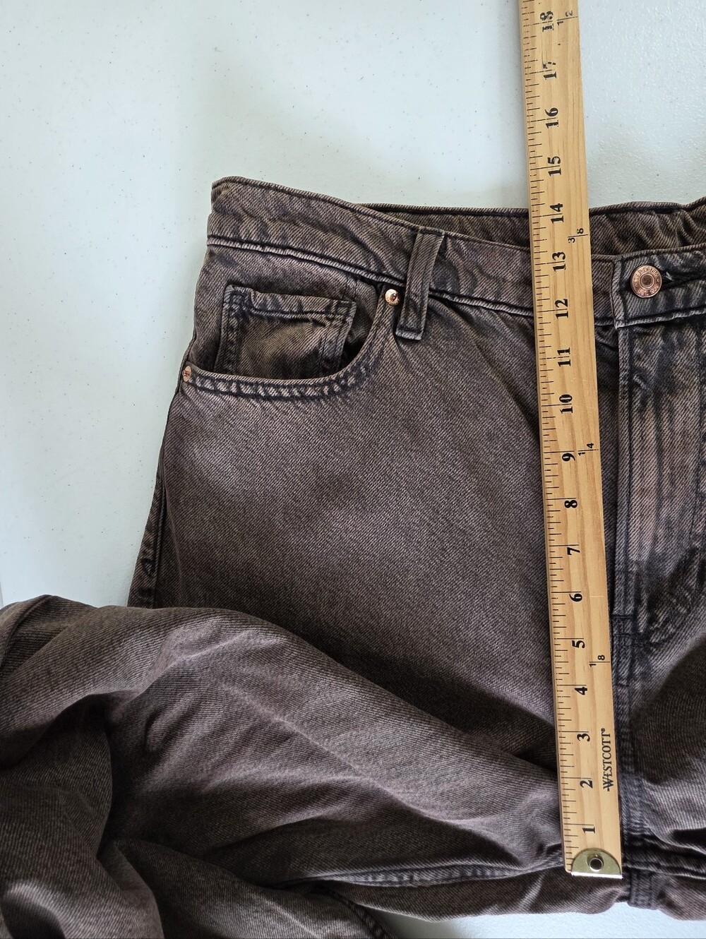 Gap Baggy Mid-Rise Wide Leg Jeans Size 16 Tall Ultrasoft Denim Dark Brown Wash - Picture 9 of 16